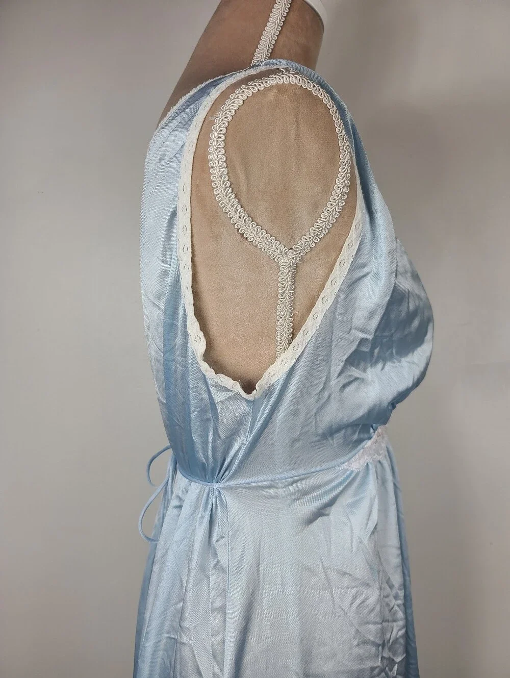 Vtg 60's Lorraine Blue Nylon Lace Front Sleeveless Midi Slip Retro Nightgown M - Picture 8 of 15